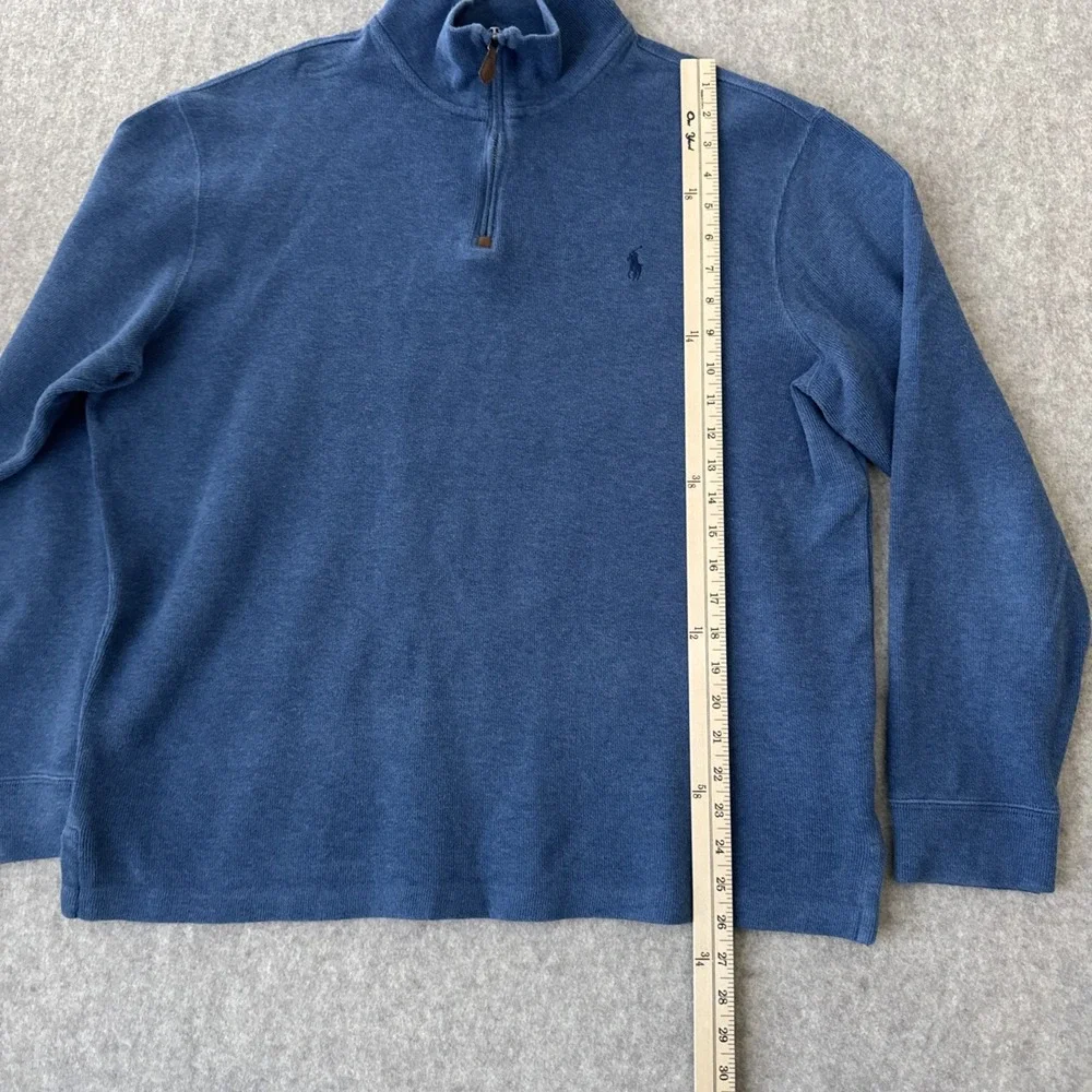 Polo Ralph Lauren Quarter Zip Sweater Mens Large Blue Knit Cotton Pony Pullover